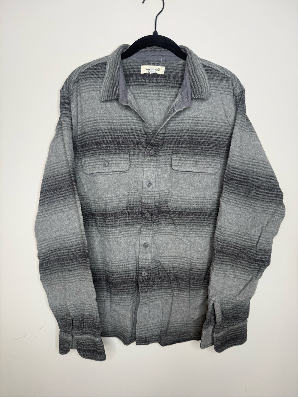 Madewell men's gray ombre gradient stripe flannel shirt